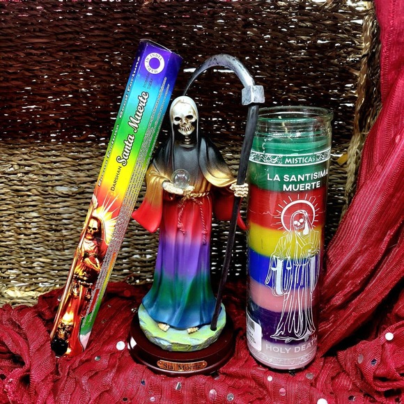 SANTA MUERTE 7 color Statue 9", Santa Muerte 7 color Candle & incense bu…